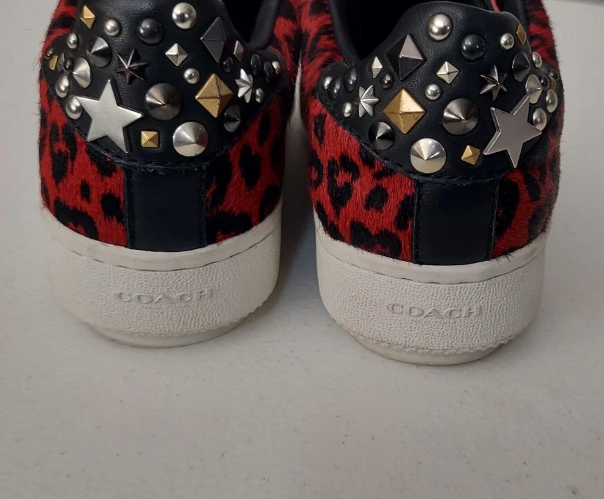 Zapatos Coach Hairf rojo y negro estampado de leopardo con tachuelas con cordones talla 6B Foto 4 de 4