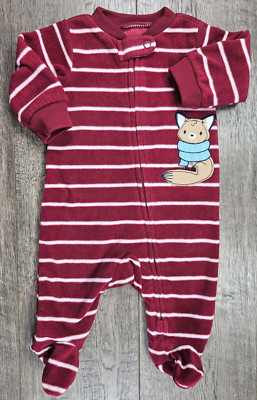 Baby Boy Clothes Carter's Newborn Fleece Burgundy Fox Footed Outfit