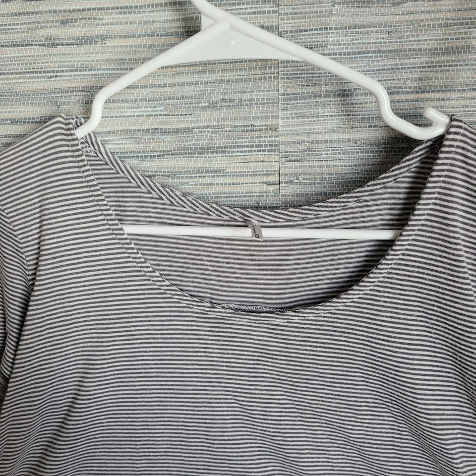 Camisa Top Tresics Gris Rayas Para Mujer Manga Corta Lino Gris Blanco Talla Pequeña Foto 3 de 4