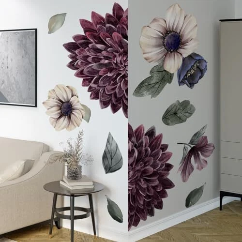 Calcomanías de pared grandes 3D boho florales flores para dormitorio de niñas hogar telón de fondo Foto 4 de 4