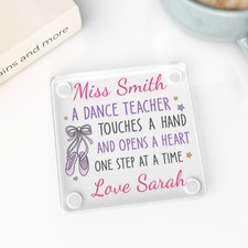 Personalised Dance Teacher Gifts Coaster Thank You Present Her With Grey Bag