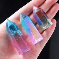 1PC Natural Titanium Rainbow Quartz Obelisk Crystal Wand Point Reiki Healing