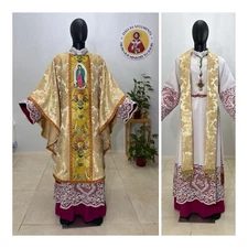 GOLD GOTHIC DAMASK VESTMENT CHASUBLE & STOLE ( Our Lady Of Guadalupe)