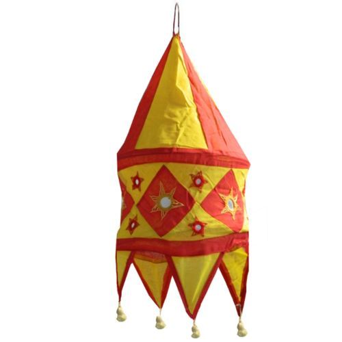 Pantalla lámpara India rojo amarillo 48cm algodón decoración patchwork oriental - Imagen 1 de 1