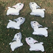 12" Wood 6 PiG Kissing Vintage Wood Cut Out Set Stake Yard Art Country Farmhouse