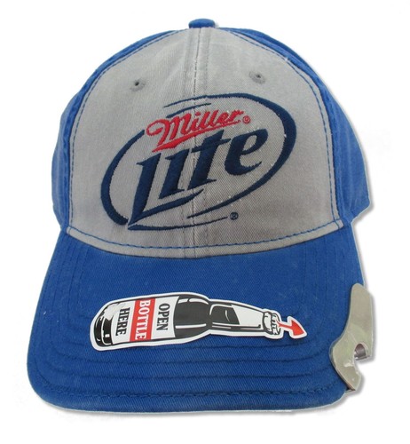 miller lite "bottle opener" blue and grey hat new official