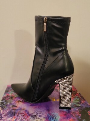 botines de cuero con tacón de piedras plateadas, para