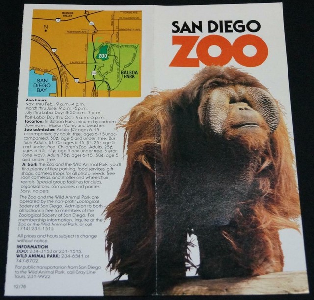 SAN DIEGO ZOO CALIFORNIA SOUVENIR ADVERTISING BROCHURE GUIDE 1978 SAN DIEGO ZOO CALIFORNIA SOUVENIR ADVERTISING BROCHURE GUIDE 1978