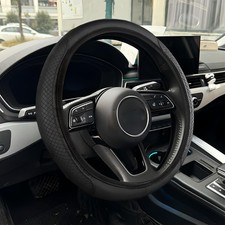 Black Car Leather Steering Wheel Cover Good Grip Anti-slip For 1537-38cm