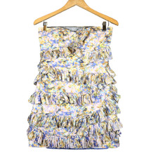 Cynthia Steffe Silk Blend Strapless Tiered Ruffle Mini Dress Watercolor Floral 8