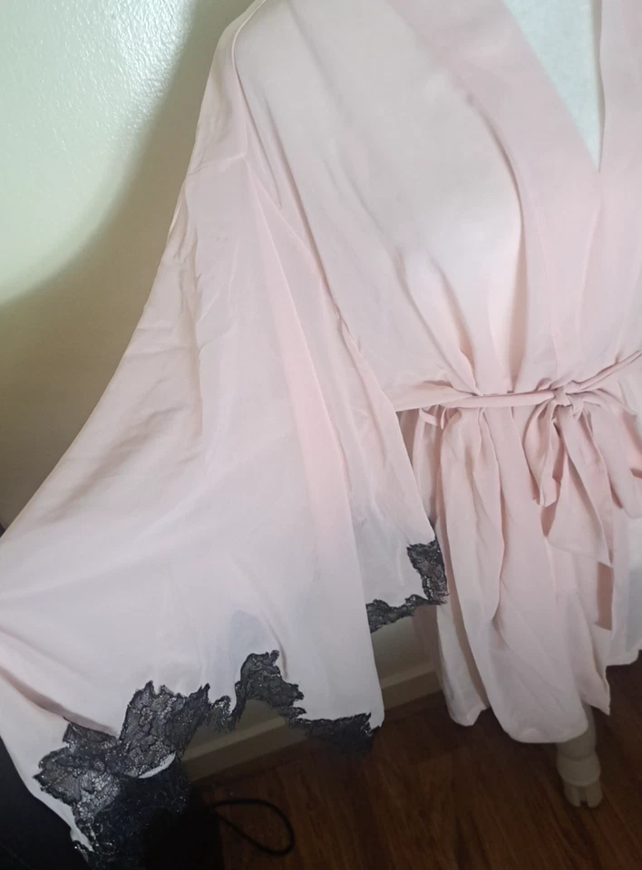 Victoria's Secret чистый кимоно халат бледно-розовый ангел рукава черный кружевной отделки OS - Изображение 4 из 4