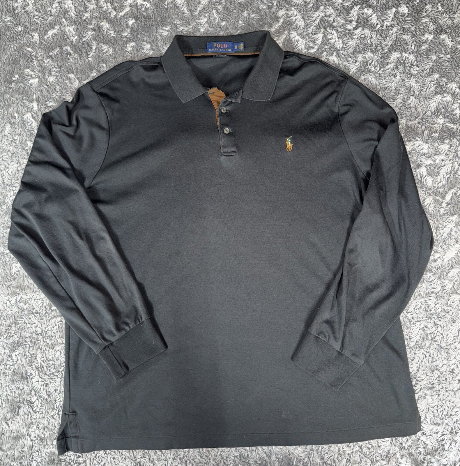 Polo Ralph Lauren Camicia Uomo Xl Classica Slim Fit Tinta Unita Nero Pony Manica Lunga