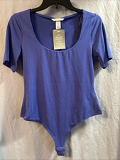 NWT H M Women  s Medium Short Sleeve Blue Bodysuit
