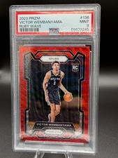 2023-24 Panini Prizm #136 Victor Wembanyama Ruby Wave Prizm Rookie RC PSA 9 Mint