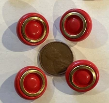 4 Vtg MCM Molded Plastic Suit Jacket BUTTONS Lt. Red w Gold Band Shank 3/4" 18mm