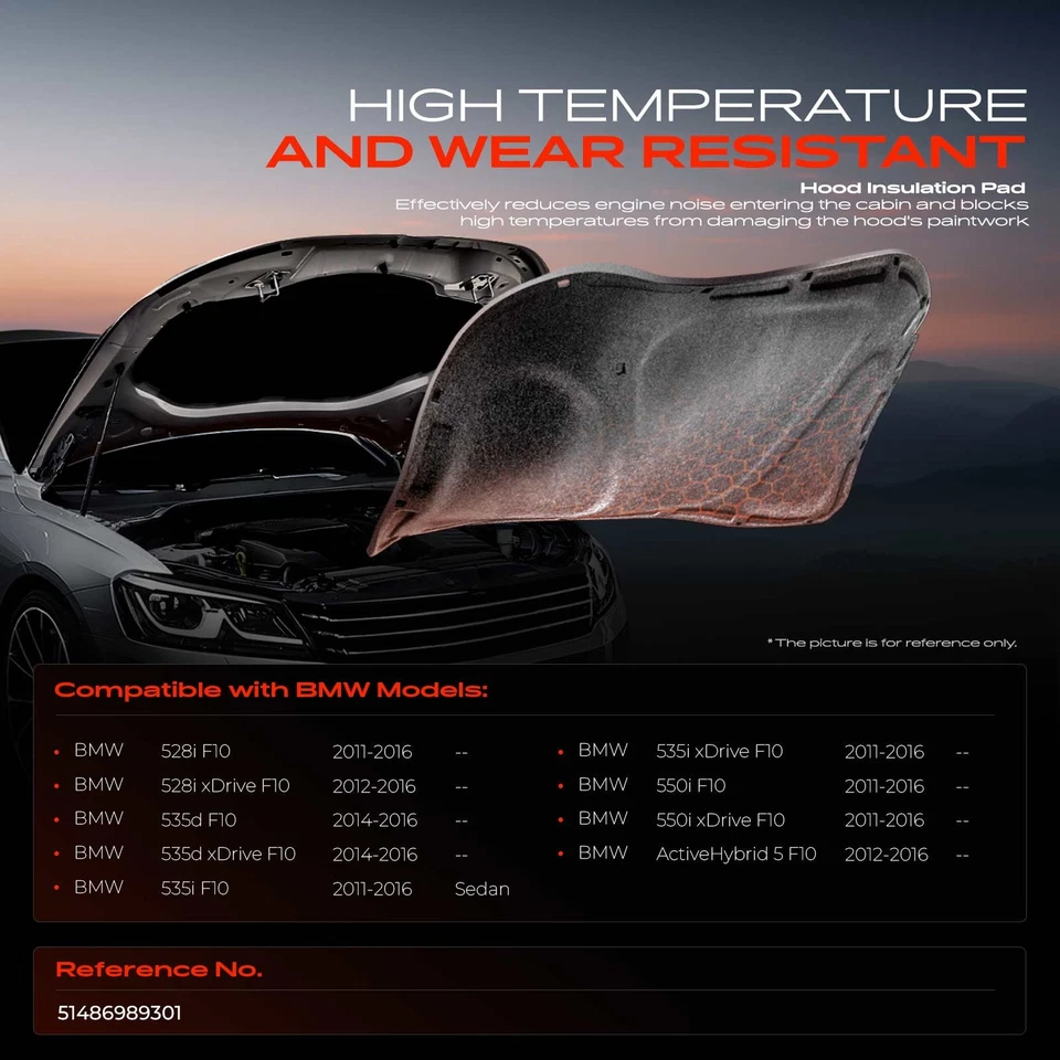 Engine Hood Insulation Pad for BMW F10 528i 528i xDrive 535d 535i ActiveHybrid 5 - Image 2 of 4