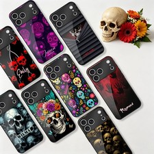 Tempered Glass Back Cover Custom Gothic Skull Phone Case For iPhone 17 Pro 14 15