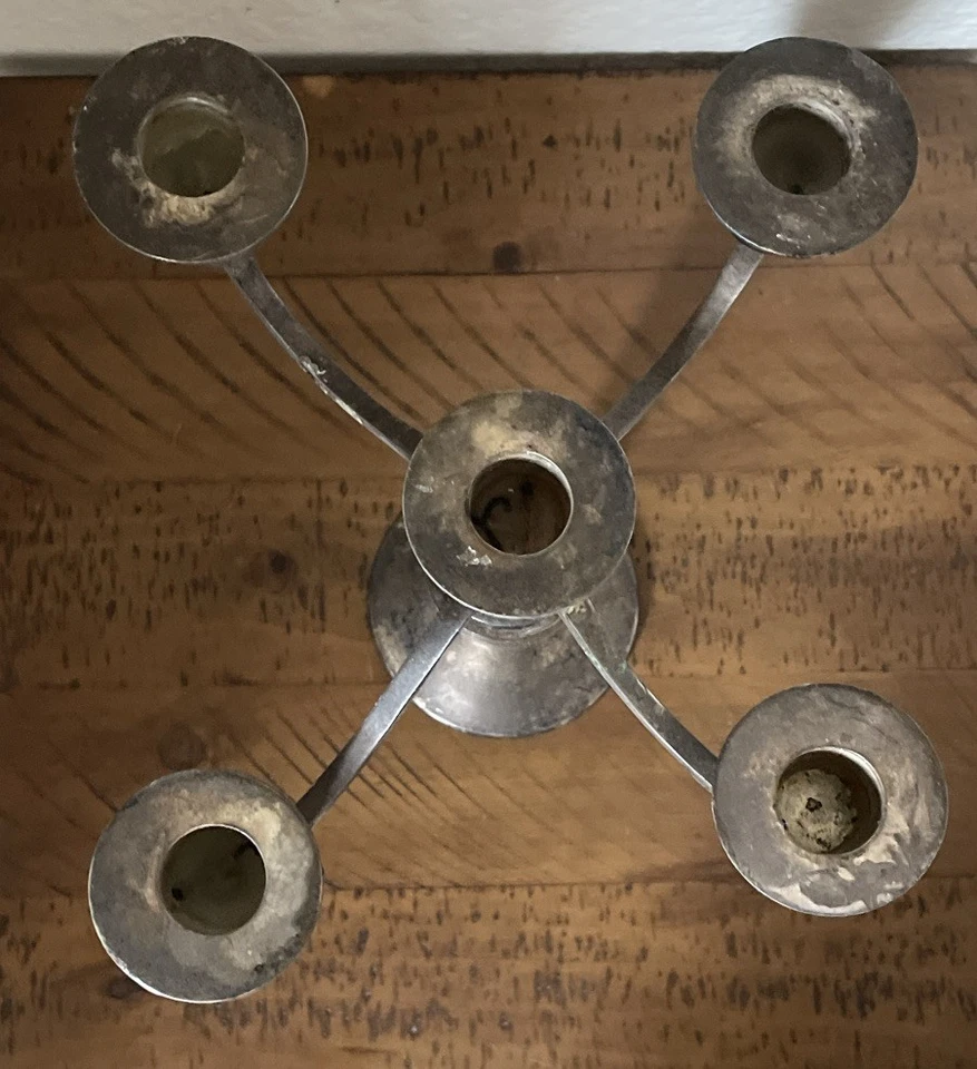 Pottery Barn 4 臂 5 锥形蜡烛烛台银盘可转换 13 英寸复古 — 第 4/4 张图片