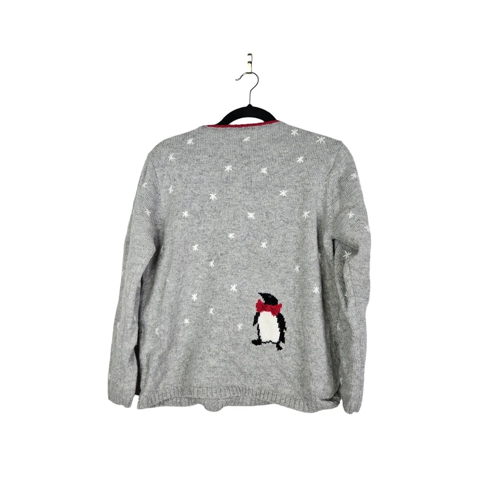 Suéter de Colección Años 90 Islas del Norte L Lana Gris Pingüino Casa de Vacaciones de Navidad Foto 2 de 4