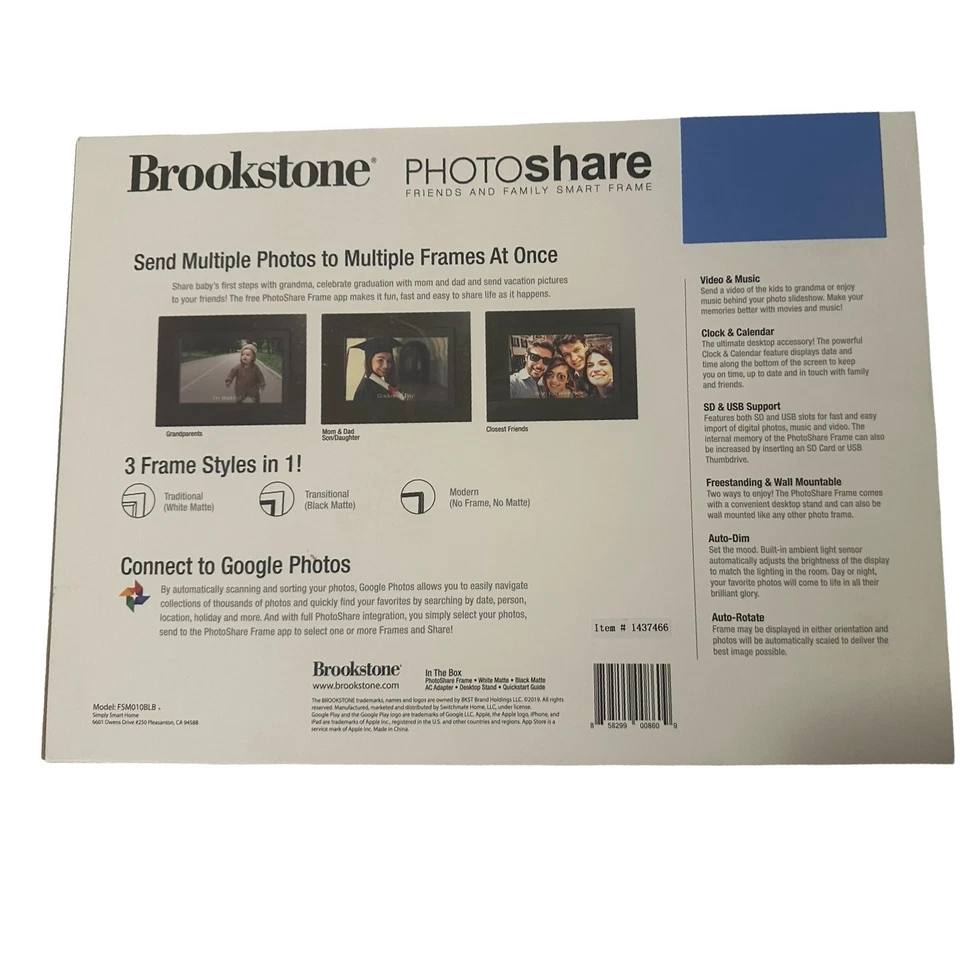 NEW IN BOX Black BROOKSTONE PhotoShare Friends Family 10.1" Smart Frame 8GB - Image 2 of 2