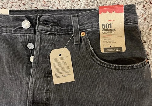 Levi’s 501 Original Cropped High Rise Button Fly Black Denim Jeans Women’s 32x26 - Picture 2 of 5