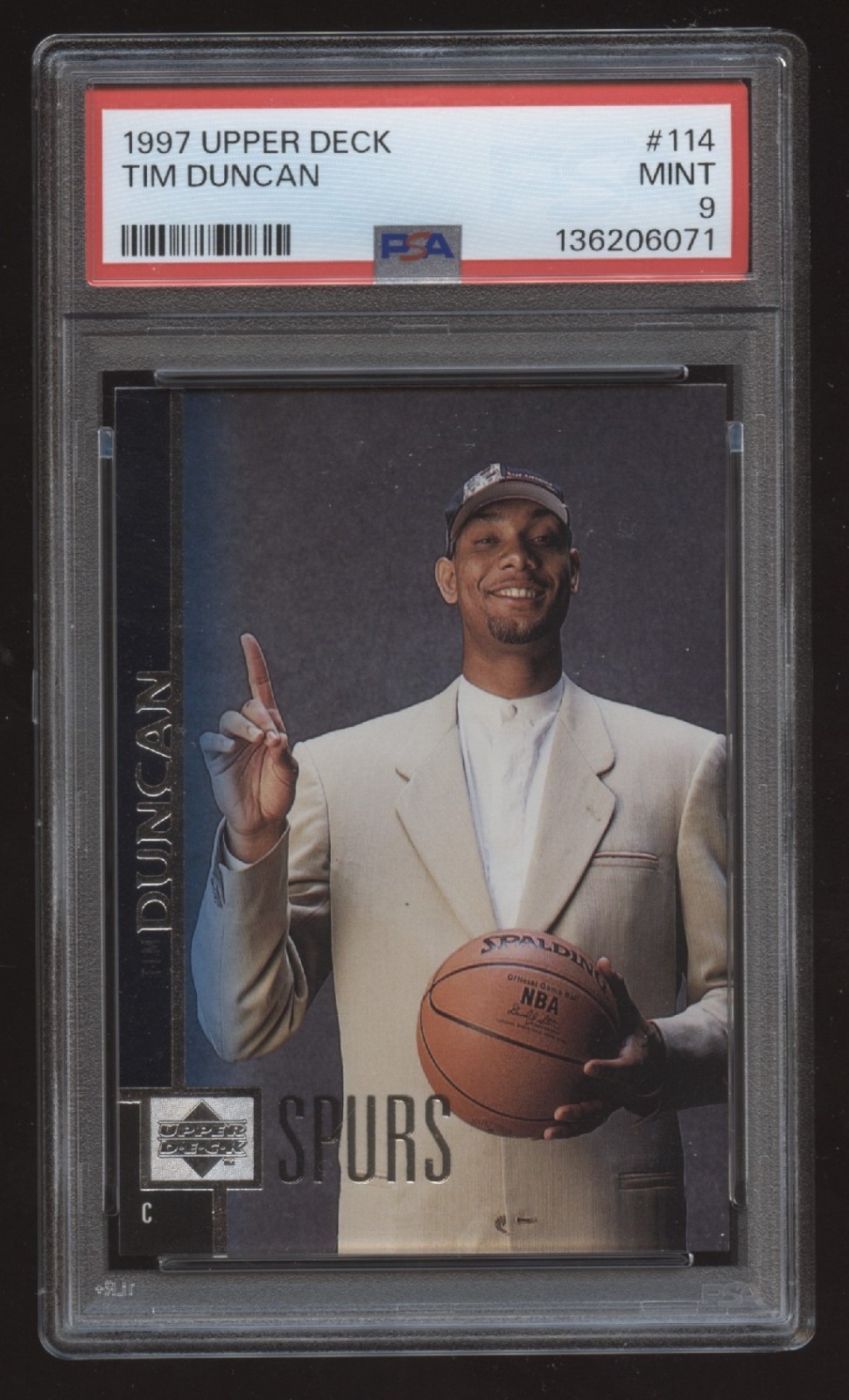 1997-98 Upper Deck Tim Duncan Rookie #114 RC PSA 9 Mint Spurs HOF