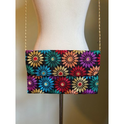 Floral Embroidered Clutch Crossbody Bag Multi Colorflower fairyboho whimsi retro