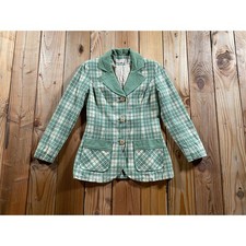 Vintage 1970s Pendleton Sage Green Plaid Wool Tailored Blazer - Women's Size 12