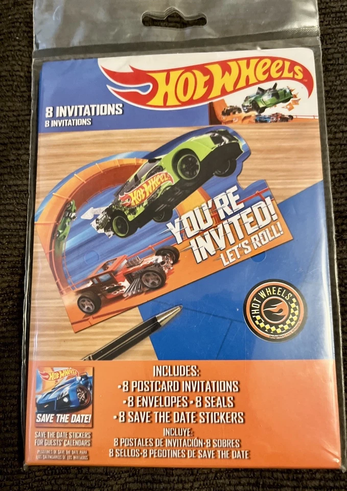 LOT OF 16 HOT WHEELS Birthday Invitations Cards & Envelopes (2017) Sealed - Image 3 of 4