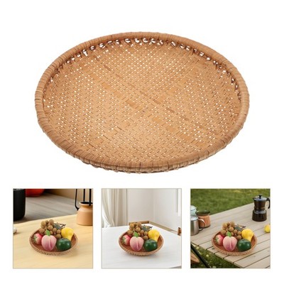 Bamboo Woven Round Tray Serving Tray Bread Fruit Tea Basket For Home Kitchen