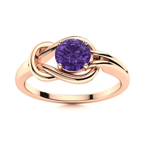 Round Amethyst Stone 925 Silver Anniversary Solitaire Prong Ring Jewelry
