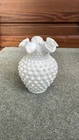 Fenton White Milk Glass Hobnail Vase Ruffled Crimped Edge 4 Inch