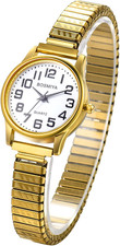 Women's Elastic Watch Easy Reader Analog Quartz Gold Silver Plated Stretch Band