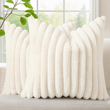 18x18 Faux Fur Throw Pillow Covers Set of 2 Cream White Velvet Back