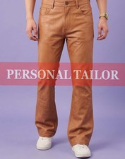 Men's Genuine Camel Lambskin Leather Pant Jeans Style Bootcut Pant 5 Pockets
