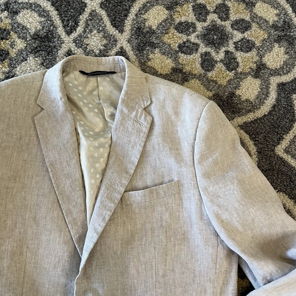 Perry Ellis 40R 亚麻棉混纺米色运动外套轻便夏季旅行 — 第 3/4 张图片