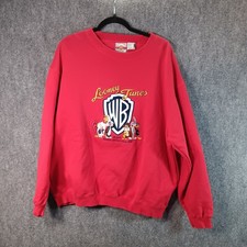 Vintage Looney Tunes Sweatshirt Red Warner Bros Cartoon Large Embroidery Classic