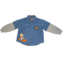 Vintage Bob The Builder Boys Denim Shirt Size 4T Embroidered Blue Gray Top