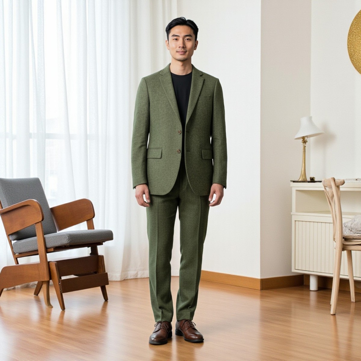 Crew Thompson Suit Mens Green 40S Jacket Pants 34x30 Slim Fit Donegal  Wool