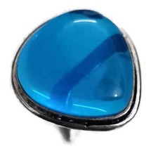 Blue Quartz Cabochon Pear Gemstone Handmade Statement Adjustable Blue Ring US-7