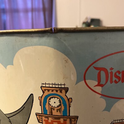 Vtg Disney World & Disneyland 2 Sided Tin Trash Can Cheinco Mickey