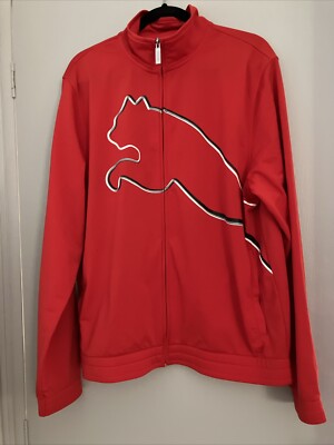 Puma Size Medium Track Jacket Red White Athletic Full Zip Retro VTG Tracksuit