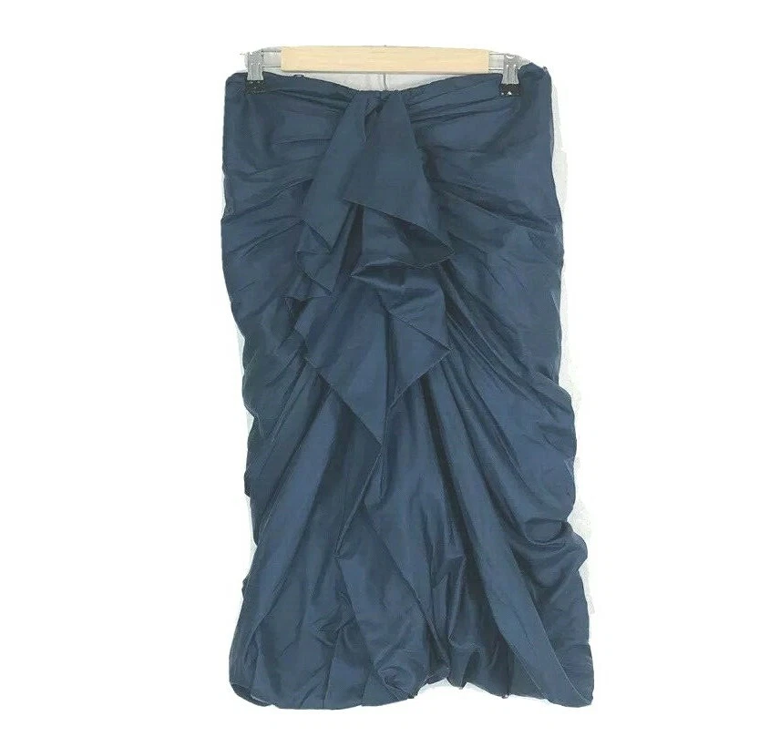 Vestido 3.1 Phillip Lim 4 Azul Medianoche 100% Seda Volantes Sin Tirantes Fiesta S LN Foto 3 de 4