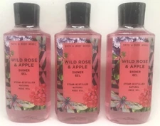 3 Bath & Body Works Wild Rose & Apple Shower Gel Body Wash 10 oz 