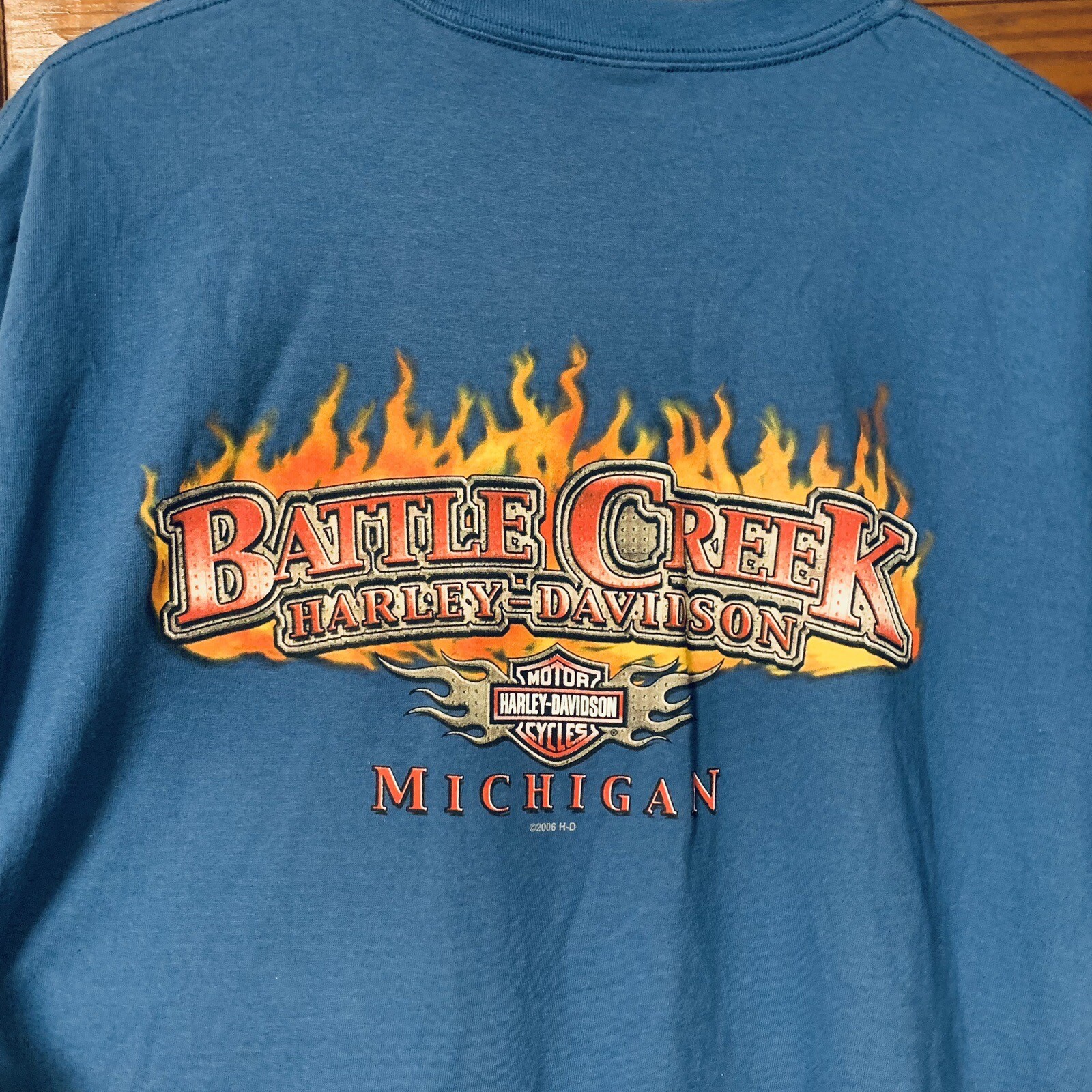 Harley Davidson XXL T Shirt Battle Creek MI Short Sleeve Blue Double