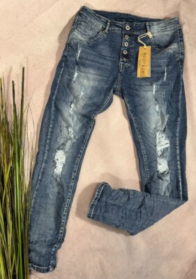 Stretch JEANS HOSE Skinny Fit High Waist Distressed Denim Melly Co 7008 L 40 42