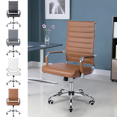 Ergonomic Office Chair Executive Desk Conference Task Computer Ribbed Leather