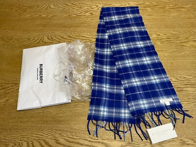 Burberry 100% Cashmere Scarf Unisex Children Blue Classic