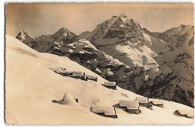 Murren Schiltalp Schweiz Schweizer Berg Ski Chalets unter Schnee 1913 Postkarte