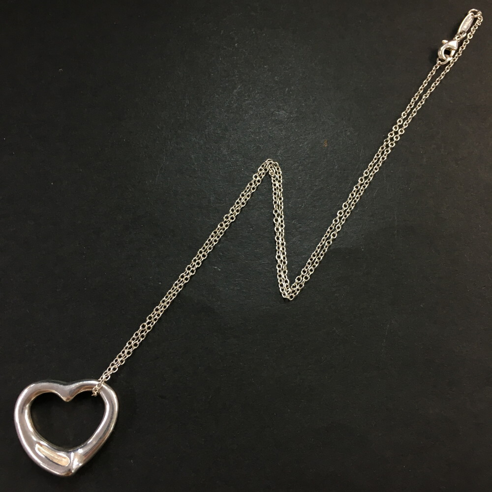 TIFFANY&CO. Silver 925 Elsa Peretti Open Heart Pendant Necklace/2AF2162